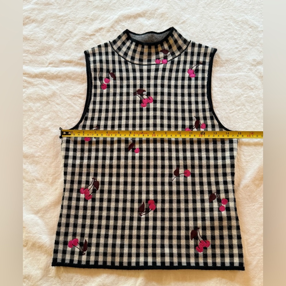 Maeve by Anthropologie Sleeveless Mock Neck Sweater Tank Black White Gingham XXS - Picture 9 of 16